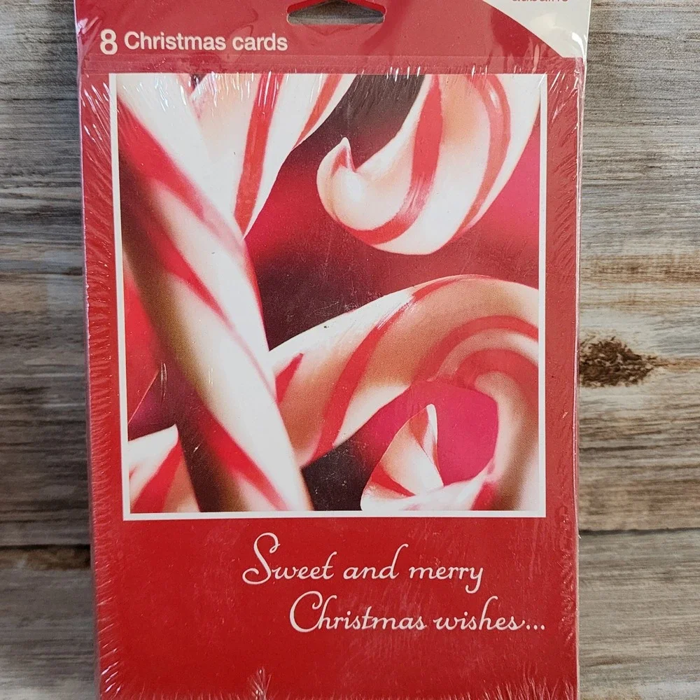 8 Count Christmas Cards Candy Cane Design Red White Holiday Greeting Boxed Set